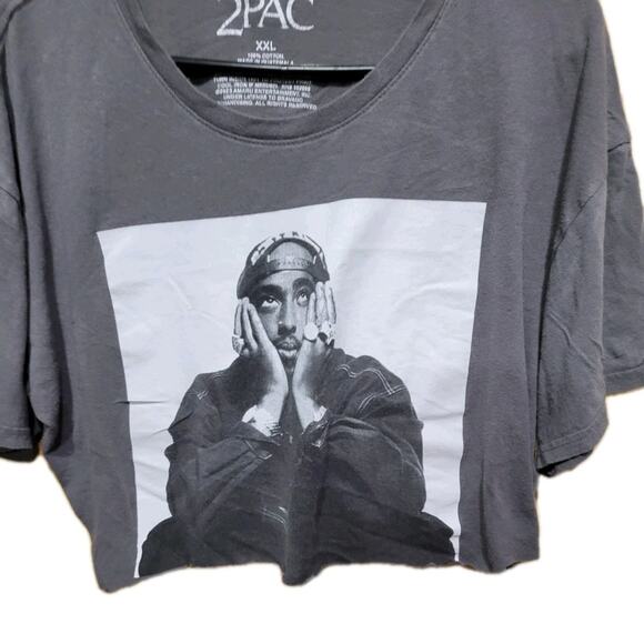 2 Pac Rap Hip Hop Cropped T Shirt One Size S-XL Gray - Picture 2 of 6